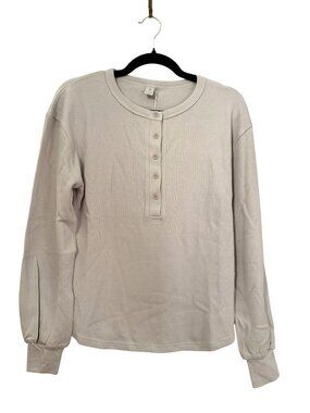 NWT Goumi Henley Waffle Knit Shirt Gray Womens Size Small [jb]